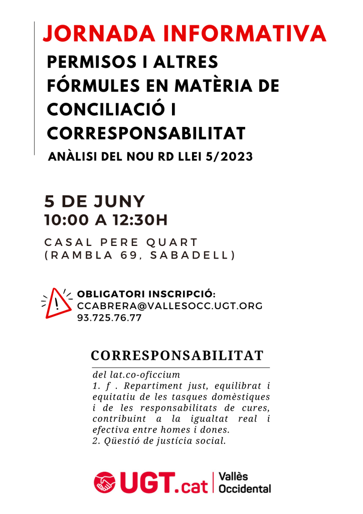 JORNADA INFORMATIVA: PERMISOS I ALTRES FÓRMULES EN MATÈRIA DE CONCILIACIÓ i CORRESPONSABILITAT
