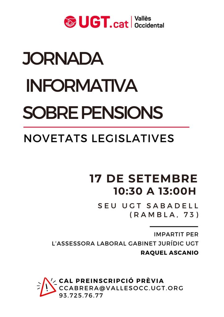 JORNADA INFORMATIVA SOBRE PENSIONS. NOVETATS LEGISLATIVES.
